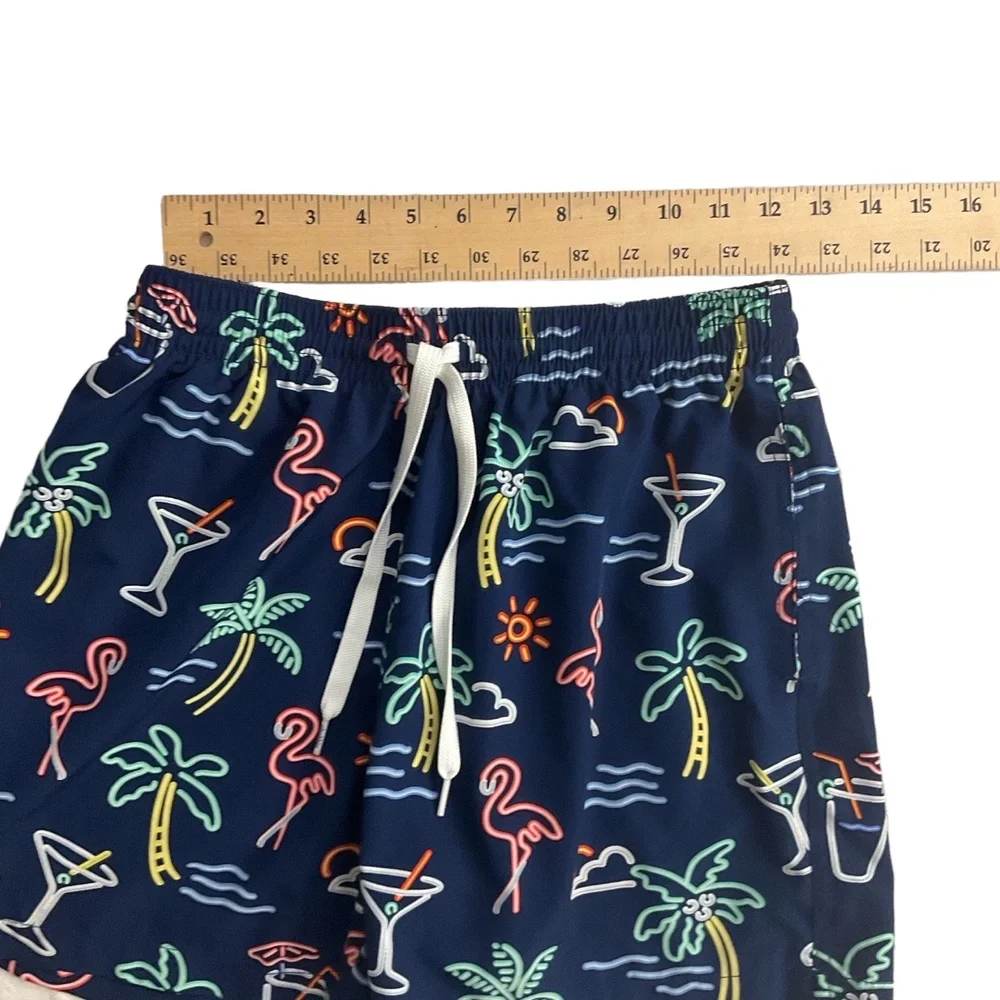 Chubbies Navy Blue Drawstring Waist Tropical Print ElasticSwim Trunks Shorts Sma
